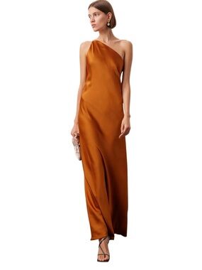 Obando-One-Shoulder Gown in Burnt Orange Size 6